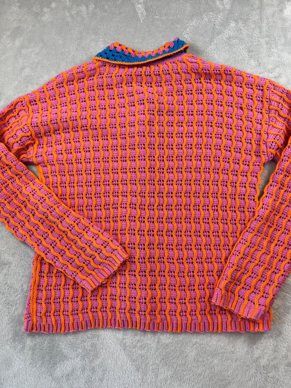 Vibrant BDG PInk & Orange Chunky Knit Cardigan Sweater Urban Outfitters - Picture 4 of 10